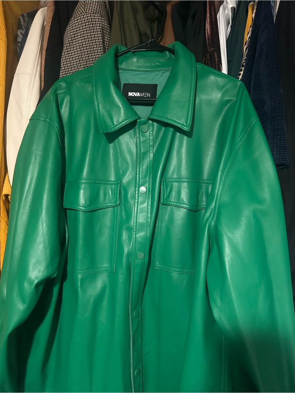 Fashion Nova Green Faux Leather Shirt Jacket